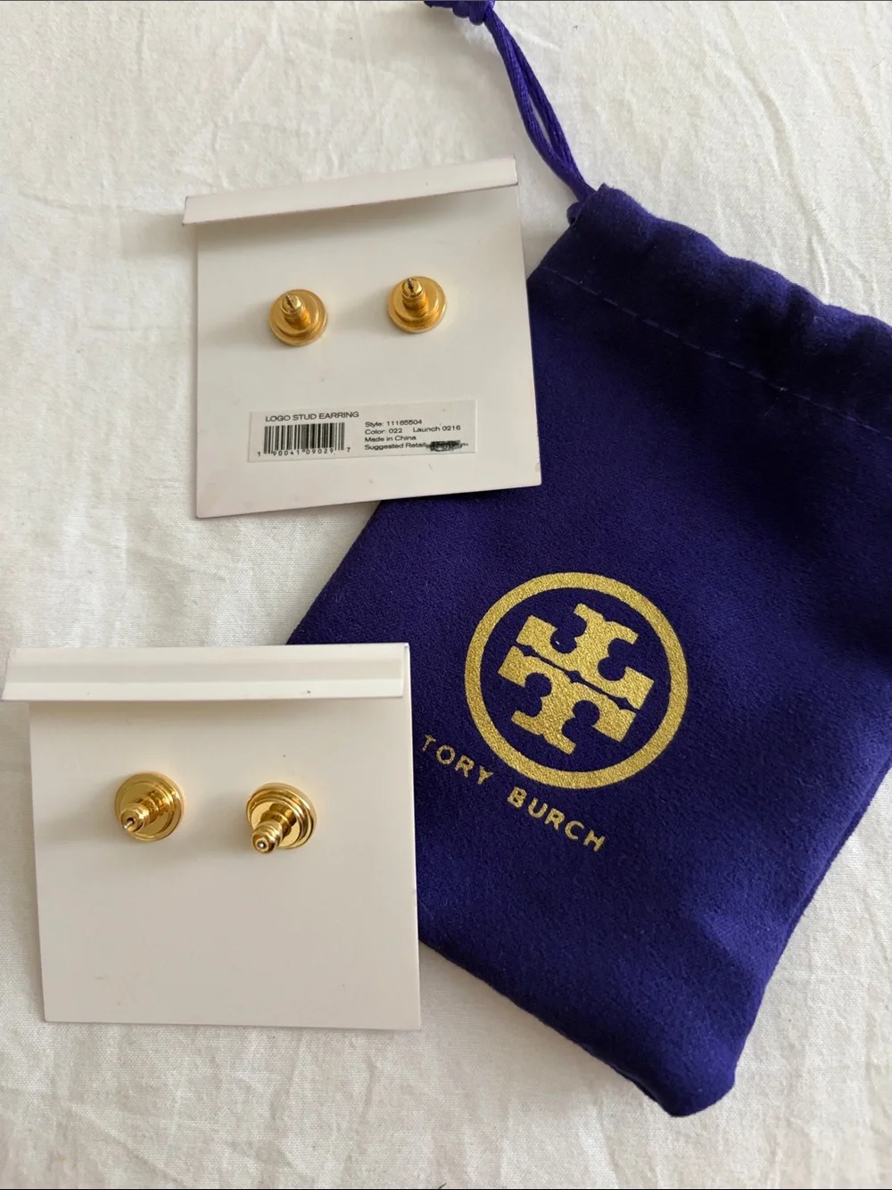 Tory Burch Kids Gold Heart and Red Logo Stud Earring Set